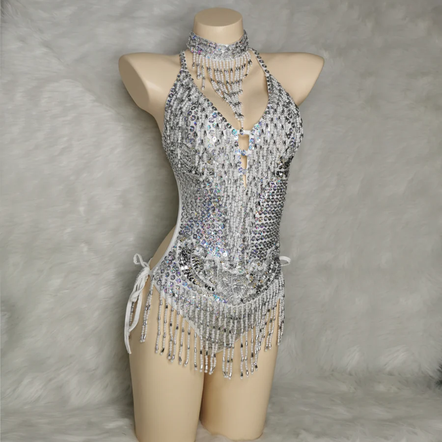 Fringe Sequin Rave Festival Bodysuit for Women