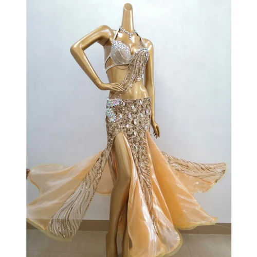 Luxury Rhinestone Beaded Belly Dance 3-Piece Costume Set for Women