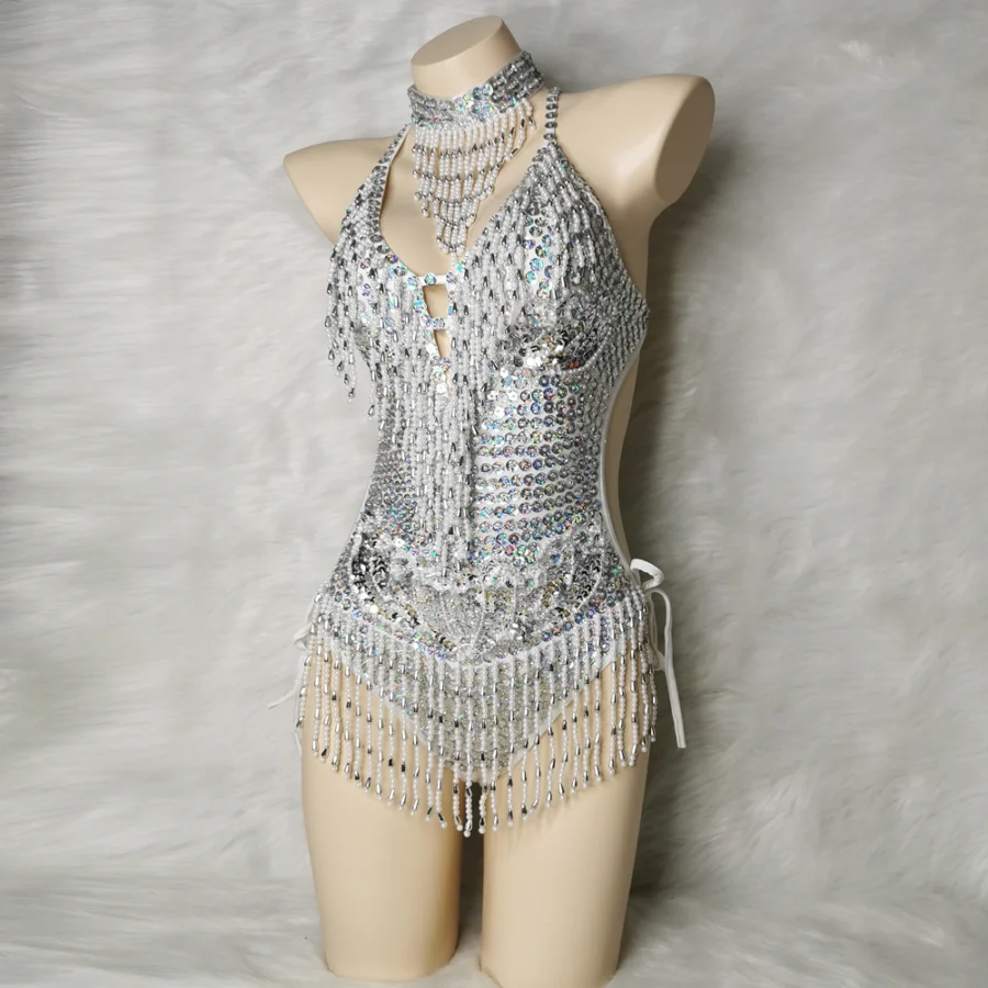 Fringe Sequin Rave Festival Bodysuit for Women