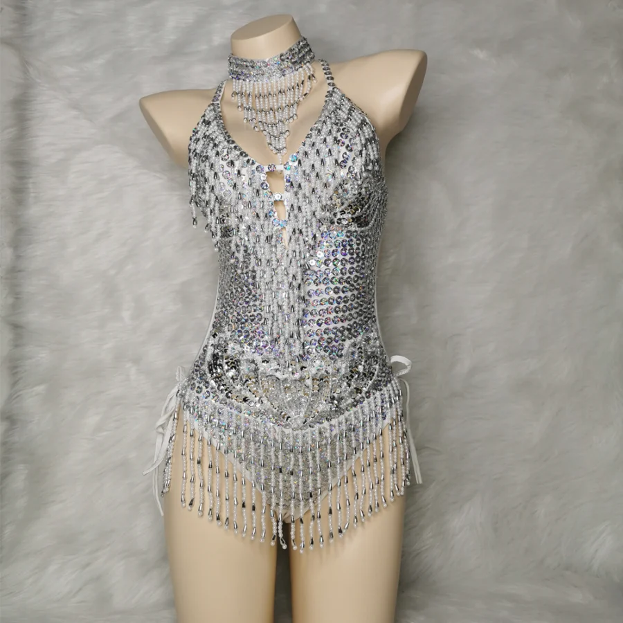 Fringe Sequin Rave Festival Bodysuit for Women